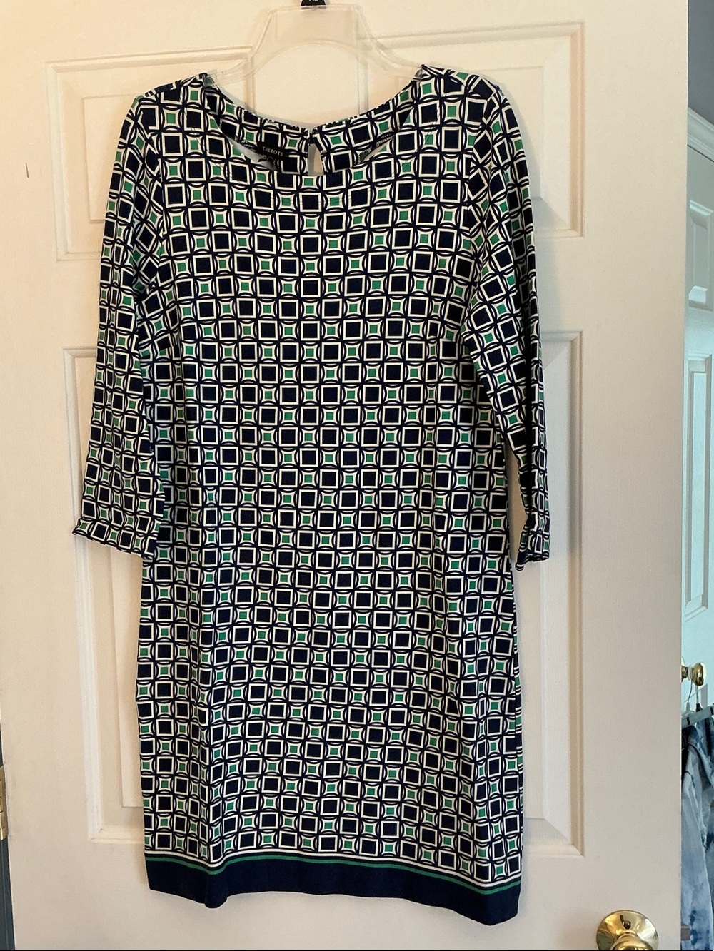 Talbots Geometric Print 3/4 Sleeves Shift Dress size 12